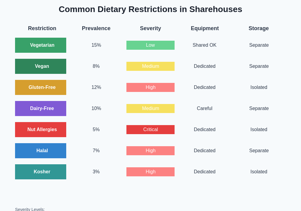 Dietary Restrictions Comparison Chart