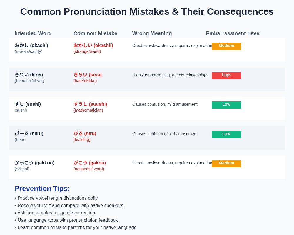 Common Pronunciation Mistakes Chart
