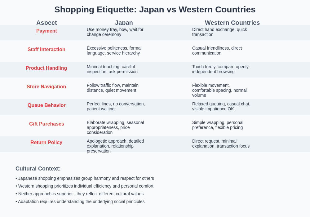 Shopping Etiquette Comparison